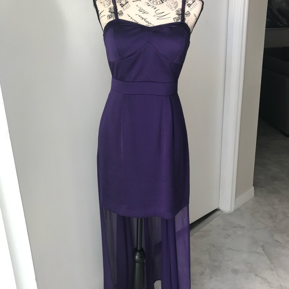BCBGeneration Elegant High Low Dress in Rich Purple